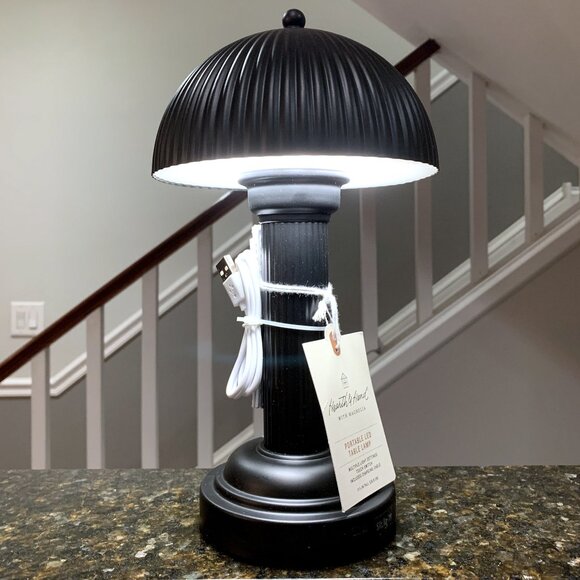Hearth & and Hand Magnolia Black Fluted Metal Rechargeable Library Table Lamp - Picture 1 of 6